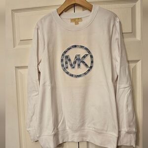 Michael Kors Women's White Sweatshirt With Blue Logo
